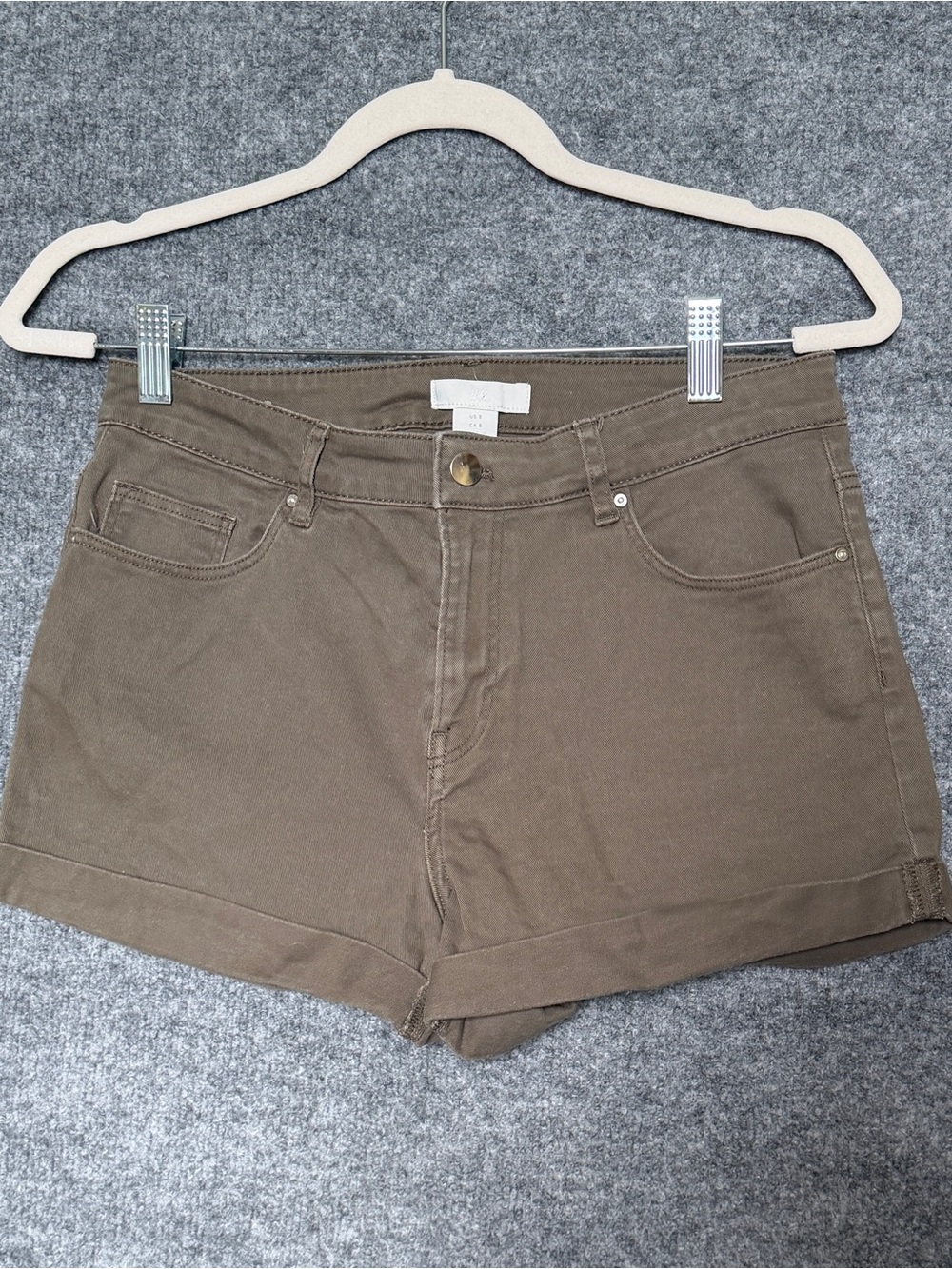 H&M Womens Army Green Shorts Size 8 High Rise Casual Summer Stretch Cotton - Picture 2 of 9